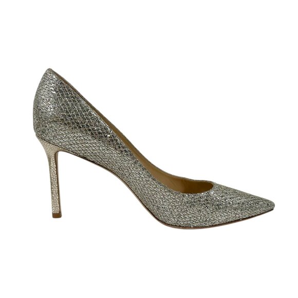 Jimmy Choo Romy 85 Champagne Glitter Pointed Toe Heels - Picture 3 of 11
